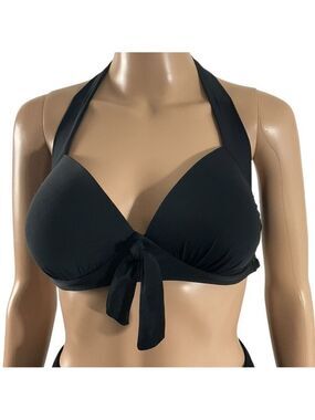 Ryan Dyan Black Halter Bikini Top size 12 Tie Neck & Back Padded Swimwear